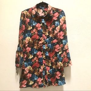 Zara Floral Long Sleeve Romper Button Front Boho Festival Size S